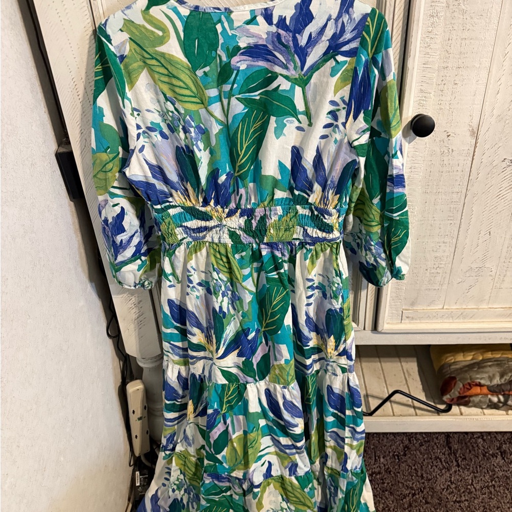 St. John's Bay Green and Blue Floral Long Sleeve Dress